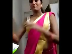 Sexy Indian Bhabi Riya Changing Saree in Black Bra